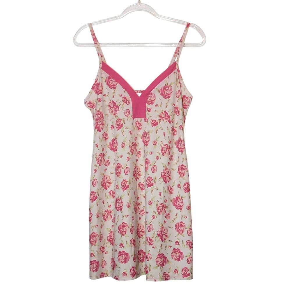 Laura Ashley Floral Chemise Slip Nightie Sleeveless Pink Cream L Cottagecore